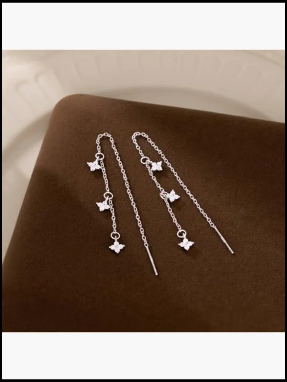 CZ Chain Dangle Earrings Sterling Silver Threader Long Tassel Earrings